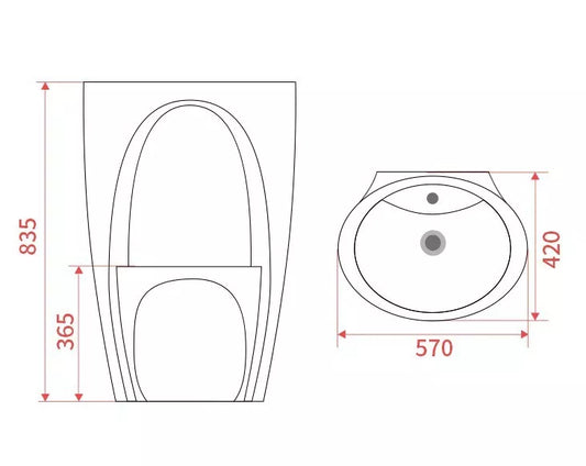 White Muslim Wudu ablution basin dimensions on a white background