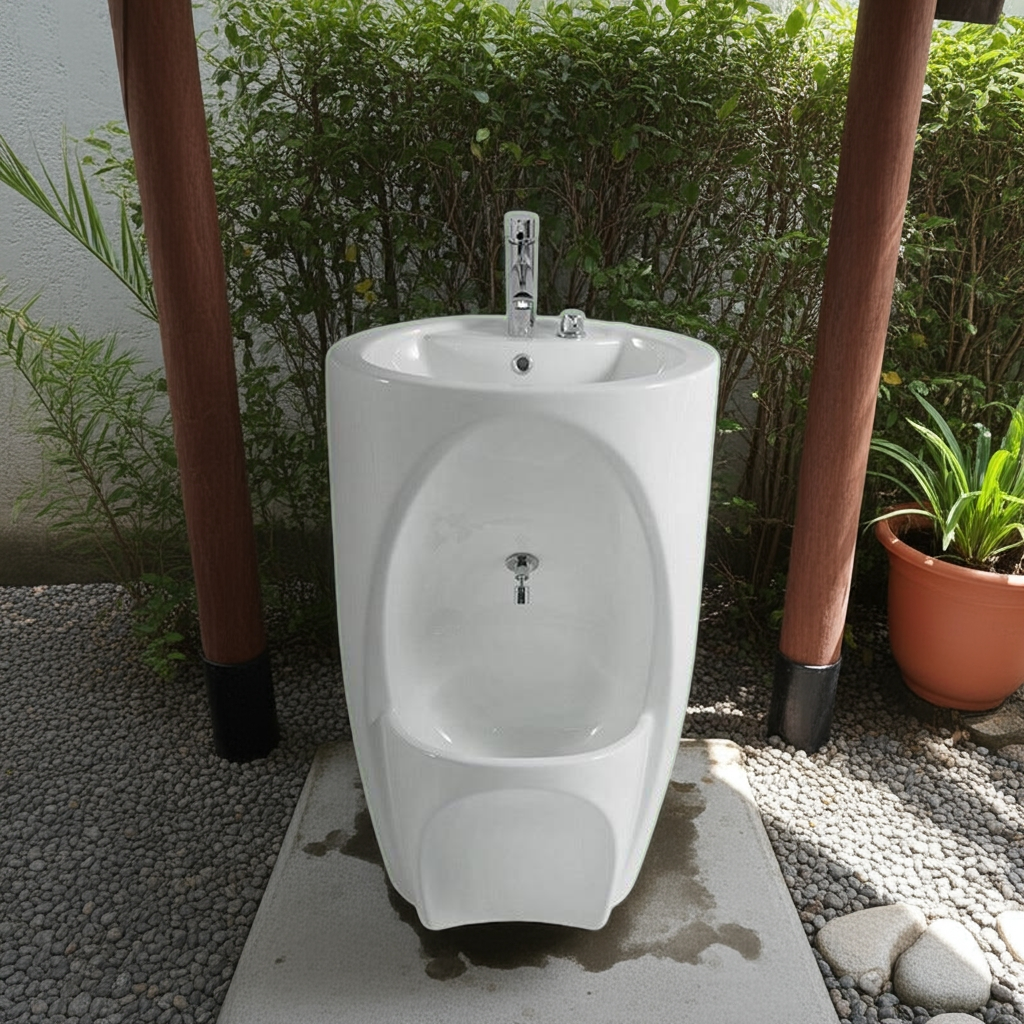 white outdoor wudu wash sink 