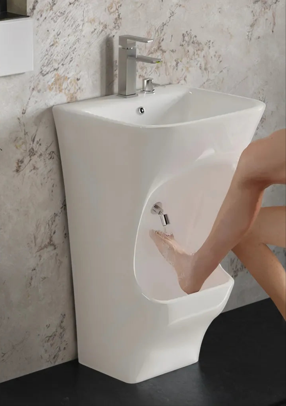 Dual level wudu wash basin with foot sink